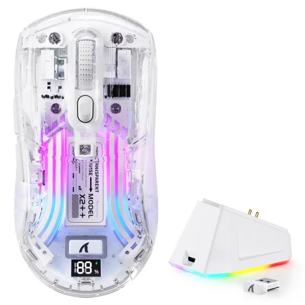 Bežični gaming miš Attack Shark X2Pro Silent/TriMode/Transparent/3D RGB + Charging Dock