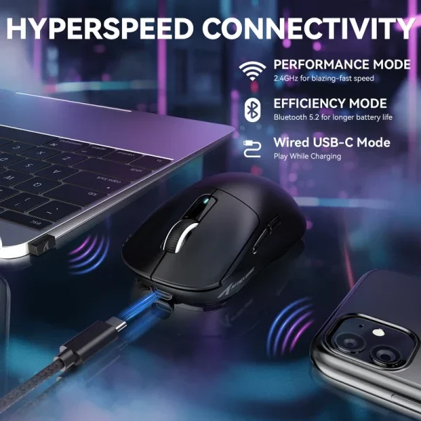 Bežični gaming miš Attack Shark X3Max PAW3950/42000 DPI/TriMode/200h Battery/Ergonomic/Black