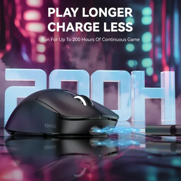 Bežični gaming miš Attack Shark X3Max PAW3950/42000 DPI/TriMode/200h Battery/Ergonomic/Black