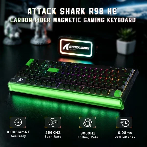 Gaming tastatura Attack Shark R98HE Magnetic Switch/RT/Snap Tap/DKS/MT/TGL/Fluorescent Green