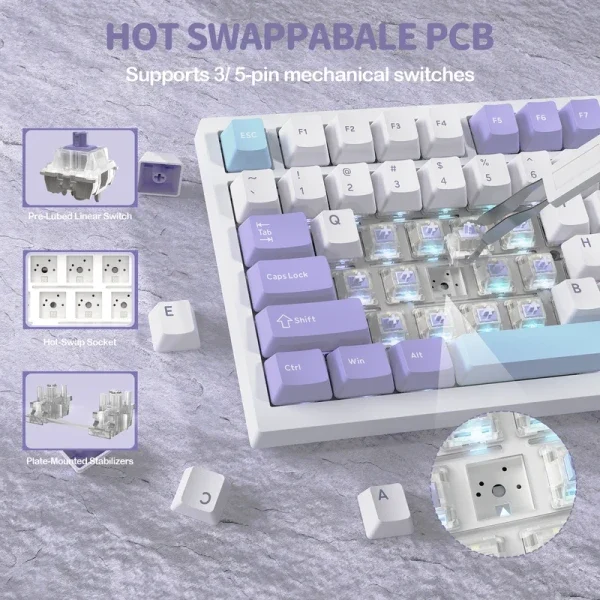Bežična gaming tastatur Attack Shark X820Ultra Mehanička/TriMode/TFT Screen/Gasket/Lavender