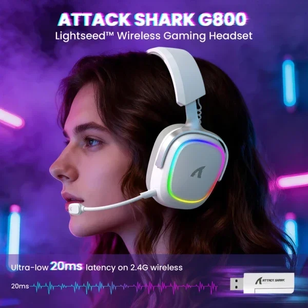 Bežične gaming slušalice Attack Shark G800 50mm/3D Surround/TriMode/Aluminium/White