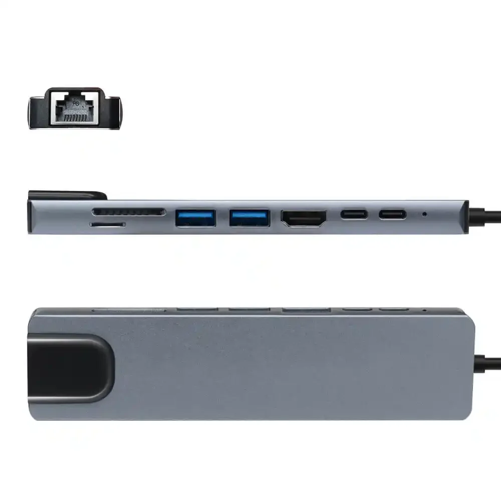 Adapter Tip C 8/1 4K HDMI/USBx2/SD/TF/USB-C/PD/Lan KT-801G Kettz