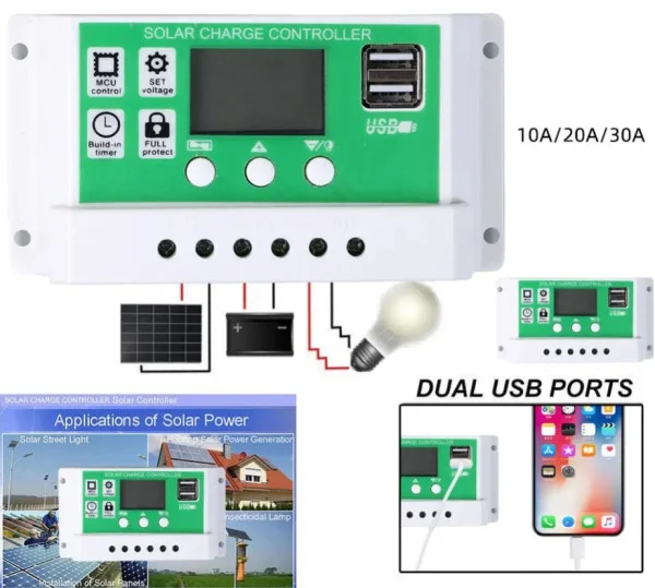 SOL-CONTROL30AG GMB PV solarni regulator punjenja 30A/20A/10A 12V/24V automatski podesivi PWM LCD