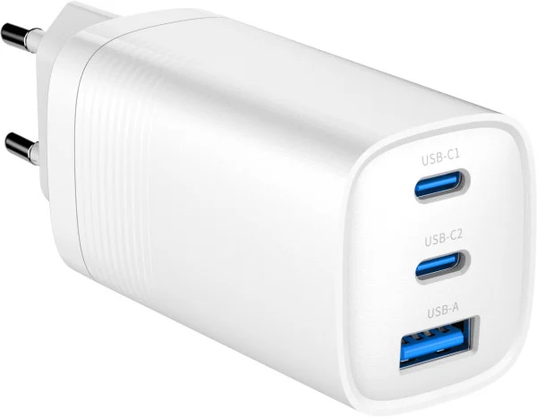TA-UC-PDQC65-01-W Gembird 3-port 65W GaN USB PowerDelivery fast charger, white
