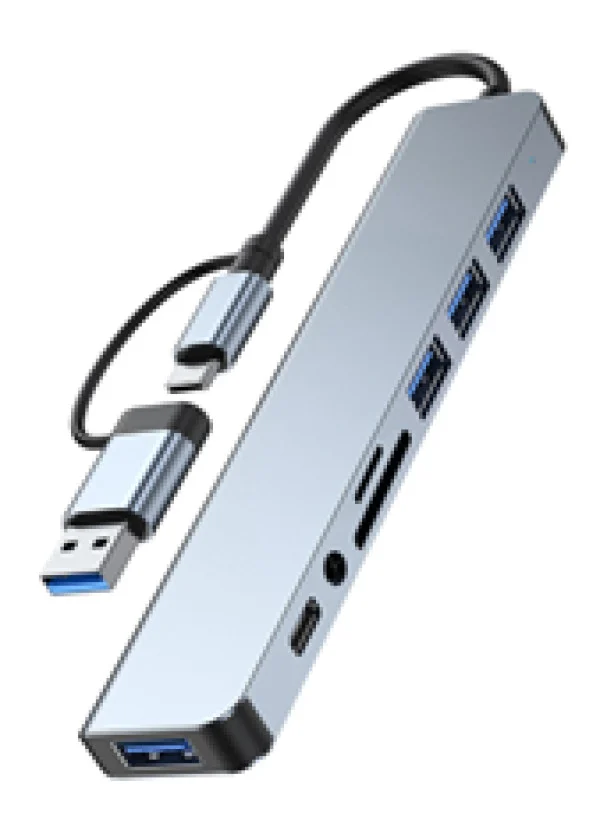 A-CM-COMBO8-06 ** Gembird USB-A + USB-C multi-port 8-in-1 USB3.0+USB2.0+SD+3.5mm+Data (759)
