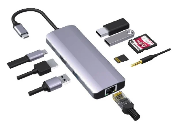 A-CM-COMBO9-06 ** Gembird USB-C 9-in-1 multi-port RJ45+USB3.0+SD+USB-C+HDMI+USB2.0+3,5mm (1359)