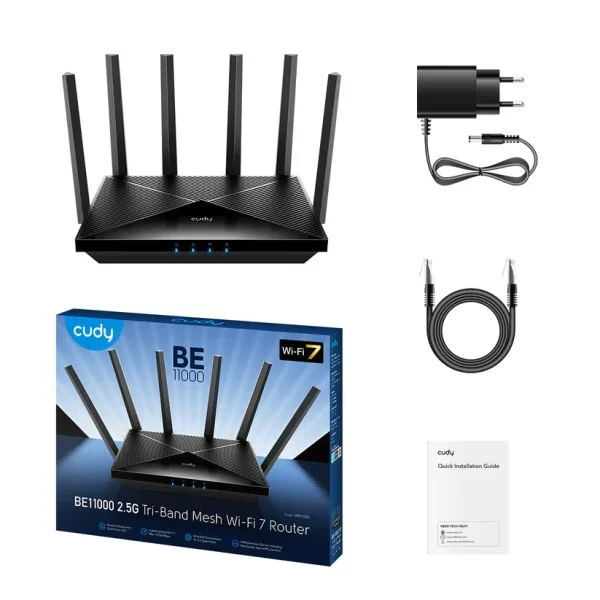 Wireless Mesh Router Cudy WR11000/BE11000 2.5G Tri-band Wi-Fi 7/6GHz+5GHz+2.4GHz/1xWAN + 3XLAN/